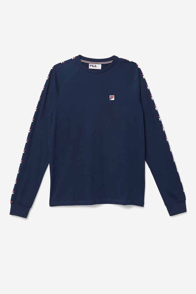 Fila T-Shirt Mens Navy - Zubby Long Sleeve - Philippines 1092547-ED